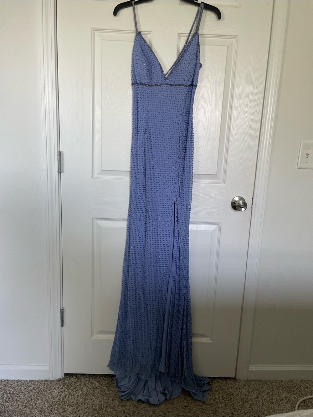 Sherri Hill Lavender Blue Spaghetti-Strap Maxi Gown
